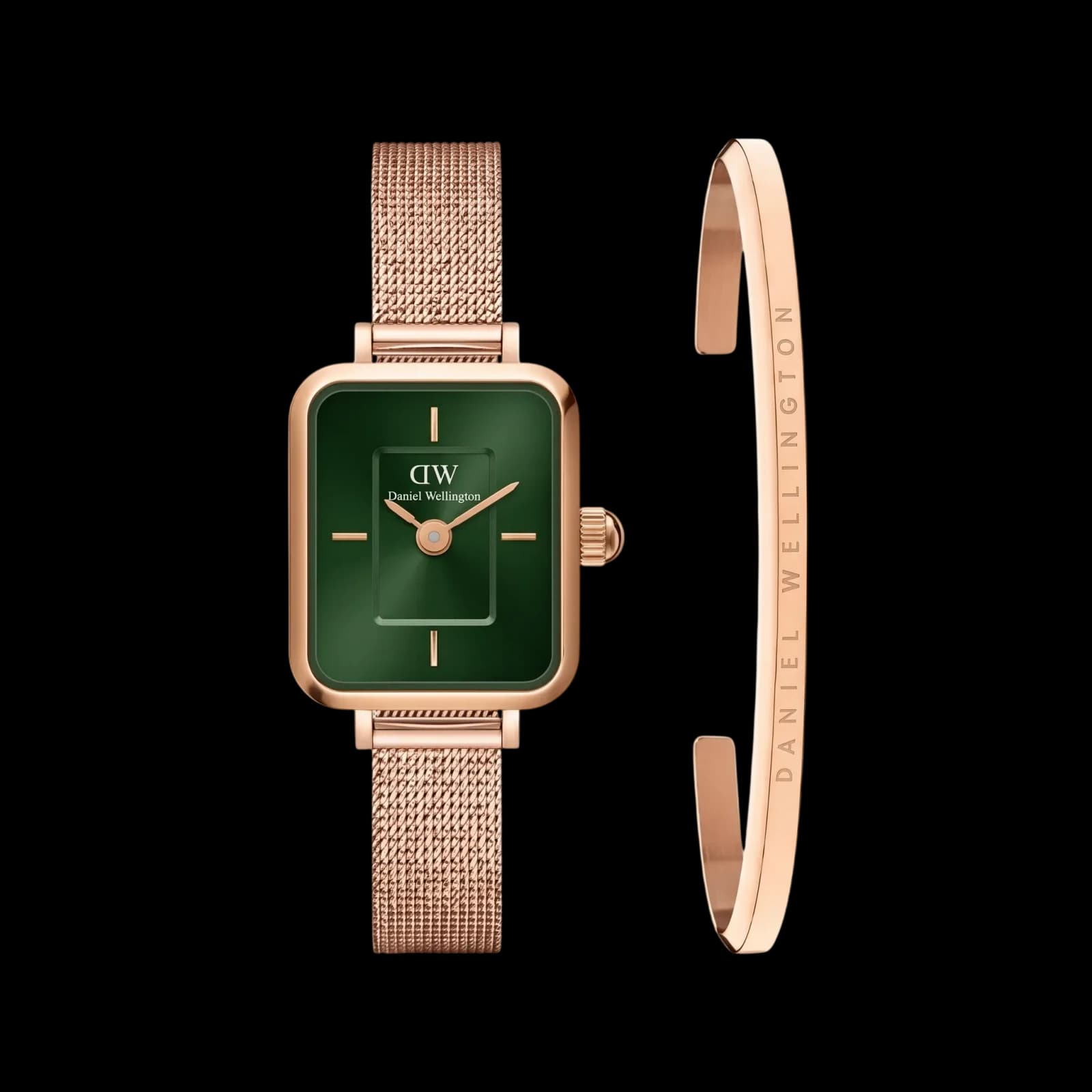 Montre Élégante Noir & Rose Gold - vert d'or